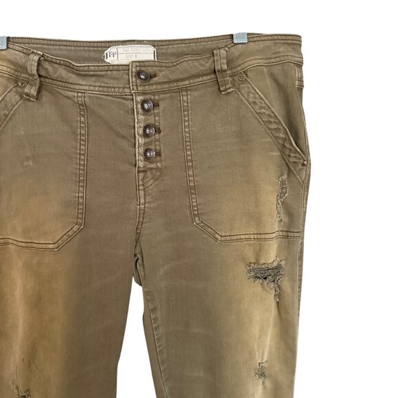 Free People Womens Olive Distressed Button-Fly Jeans Size 8 Cotton - Picture 2 of 6
